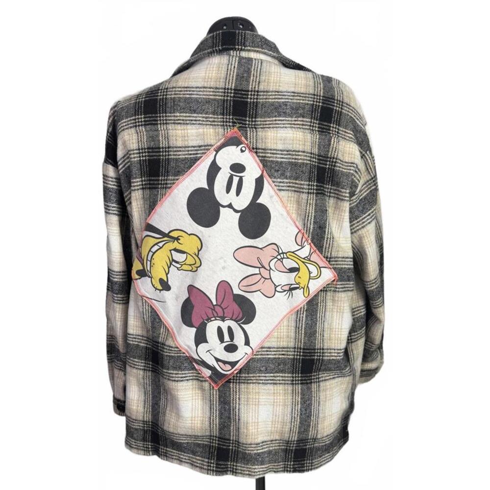 Upcycled‎ Disney Mickey & Friends Plaid Shacket | Cozy Button-Up Flannel Jacket